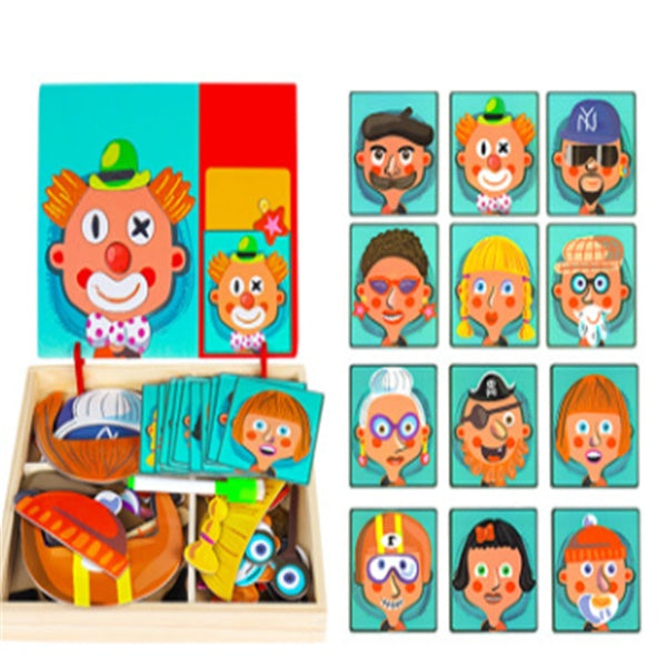 Wooden Magnetic Puzzle Set - 3D Animals, Circus and Drawing Board