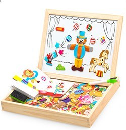 Wooden Magnetic Puzzle Set - 3D Animals, Circus and Drawing Board