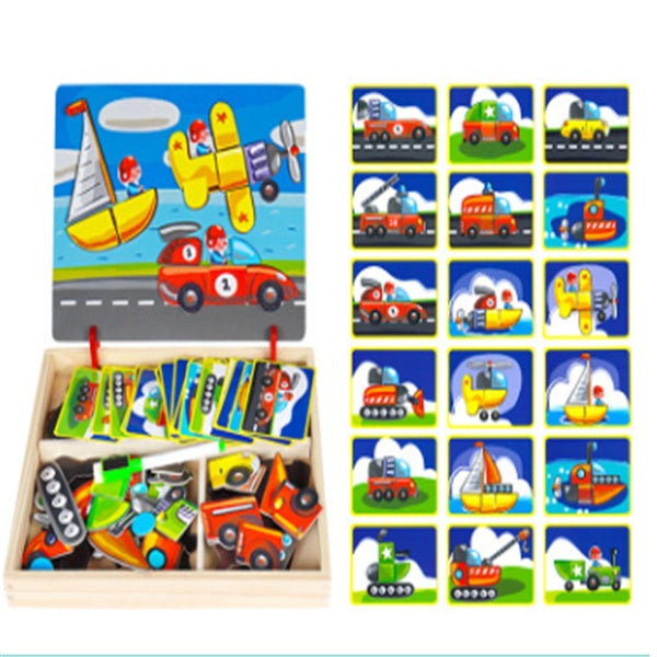 Wooden Magnetic Puzzle Set - 3D Animals, Circus and Drawing Board