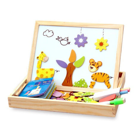 Wooden Magnetic Puzzle Set - 3D Animals, Circus and Drawing Board