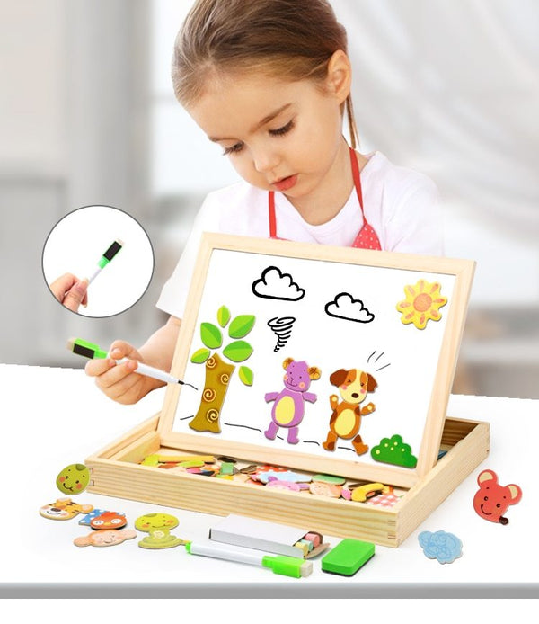 Wooden Magnetic Puzzle Set - 3D Animals, Circus and Drawing Board