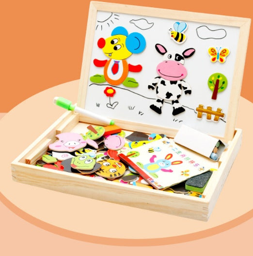 Wooden Magnetic Puzzle Set - 3D Animals, Circus and Drawing Board