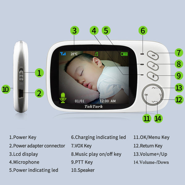 3.2" Digital Wireless Baby Monitor - Two-Way Audio and Temperature Monitoring